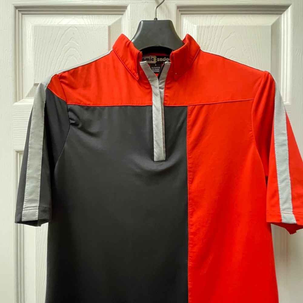 Vintage Jamie Sadock Women's Sz Small Red & Black Cap Sleeve‎ V-Neck Polo Shirt - Picture 4 of 12